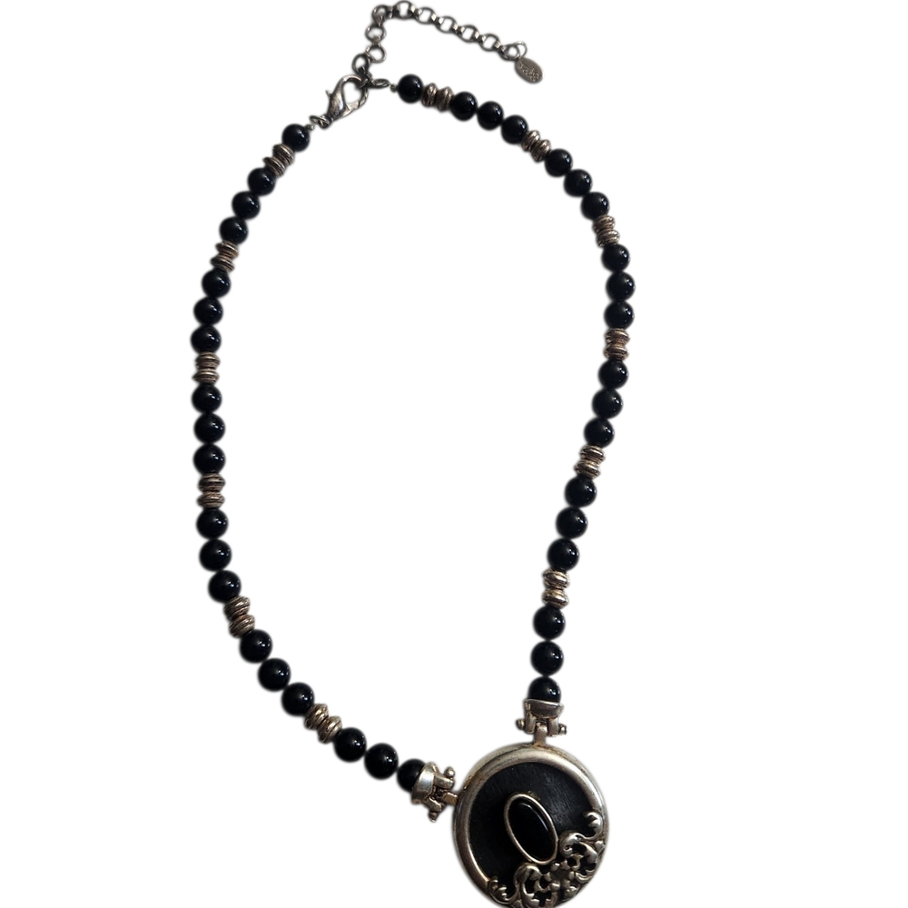 Designer Alex Nicole Black and Silver Beaded Necklace